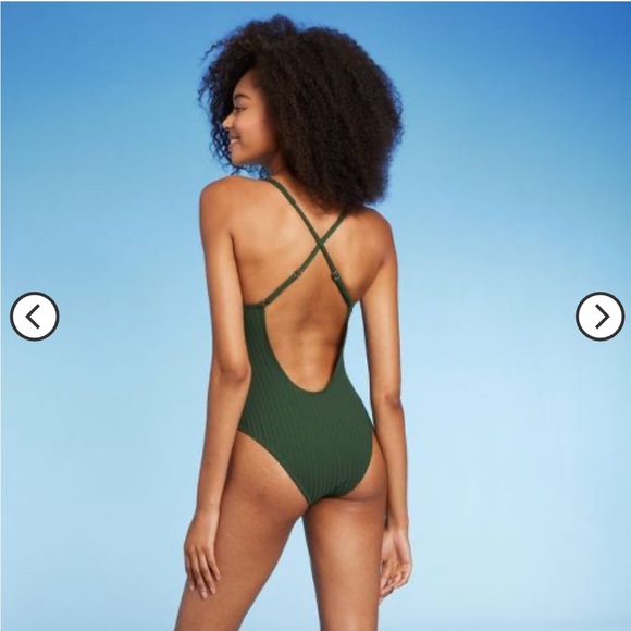 Shade and Shore Ribbed Plunge Front V-Wire One Piece Swimsuit - M - NWT - Picture 2 of 8